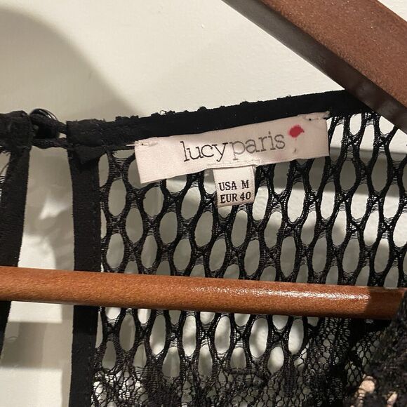 Lucy Paris‎ Romper Women's Medium Black Lace Bell Sleeve Lined Going Out - Picture 2 of 13